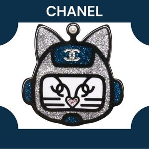 Chanel- CC Monogram Cat Brooch Pin Silver Blue Robot Glitter …Mother’s Day GIFT